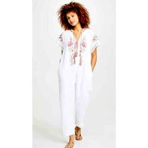 NWT Farm Rio White linen embroidered jumpsuit xs